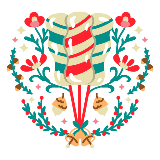 A large peppermint lollipop surrounded by flowers PNG Design