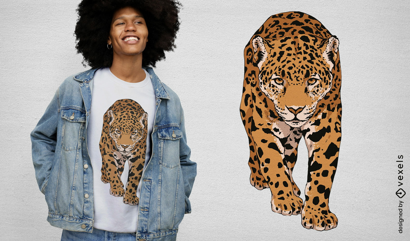 Diseño de camiseta de animal jaguar salvaje.