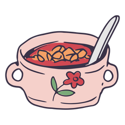 Soup with crunchy croutons in a floral-patterned bowl  PNG Design