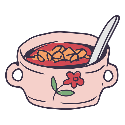 Soup with crunchy croutons in a floral-patterned bowl  PNG Design