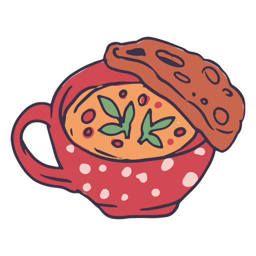 Eine Schüssel Kürbissuppe mit einer Scheibe Brot PNG-Design