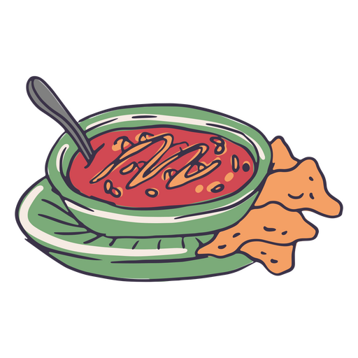Eine Sch?ssel Tomatensuppe mit knusprigen Tortilla-Chips PNG-Design