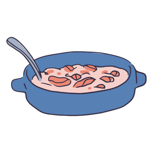 A bowl of soup topped with crispy croutons.    PNG Design