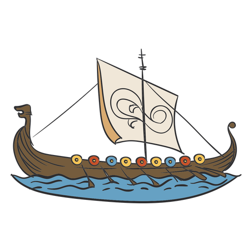 Barco vikingo navegando por el mundo Diseño PNG