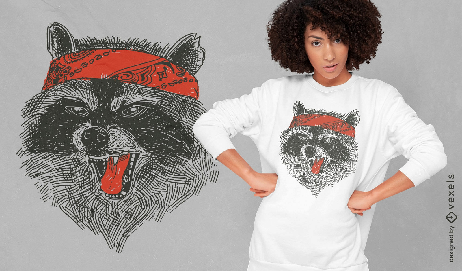 Diseño de camiseta de mapache bandana enojado