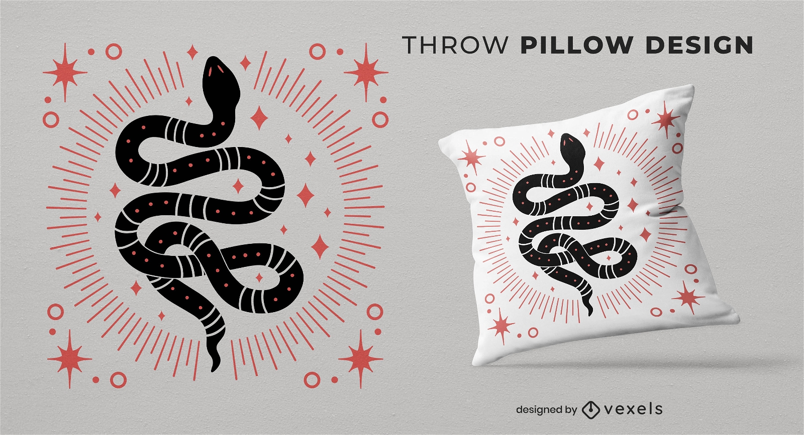 Mystical esoteric snake throw pillow design