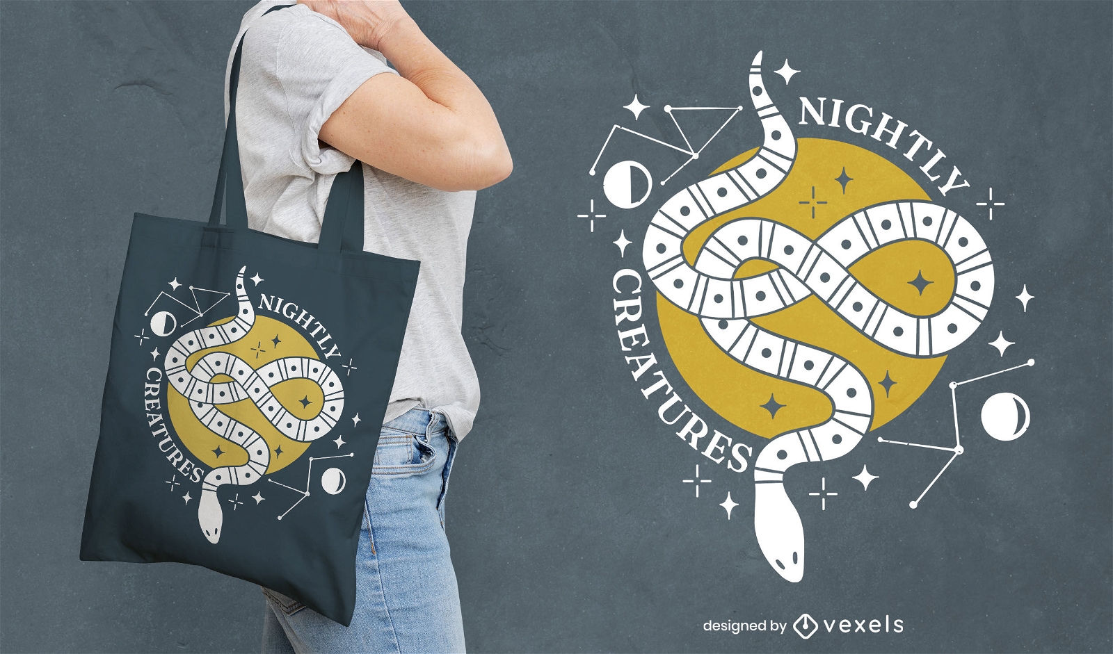 Constellation snake tote bag design