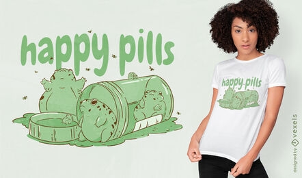 Diseño de camiseta de animales de rana en botellas de pastillas