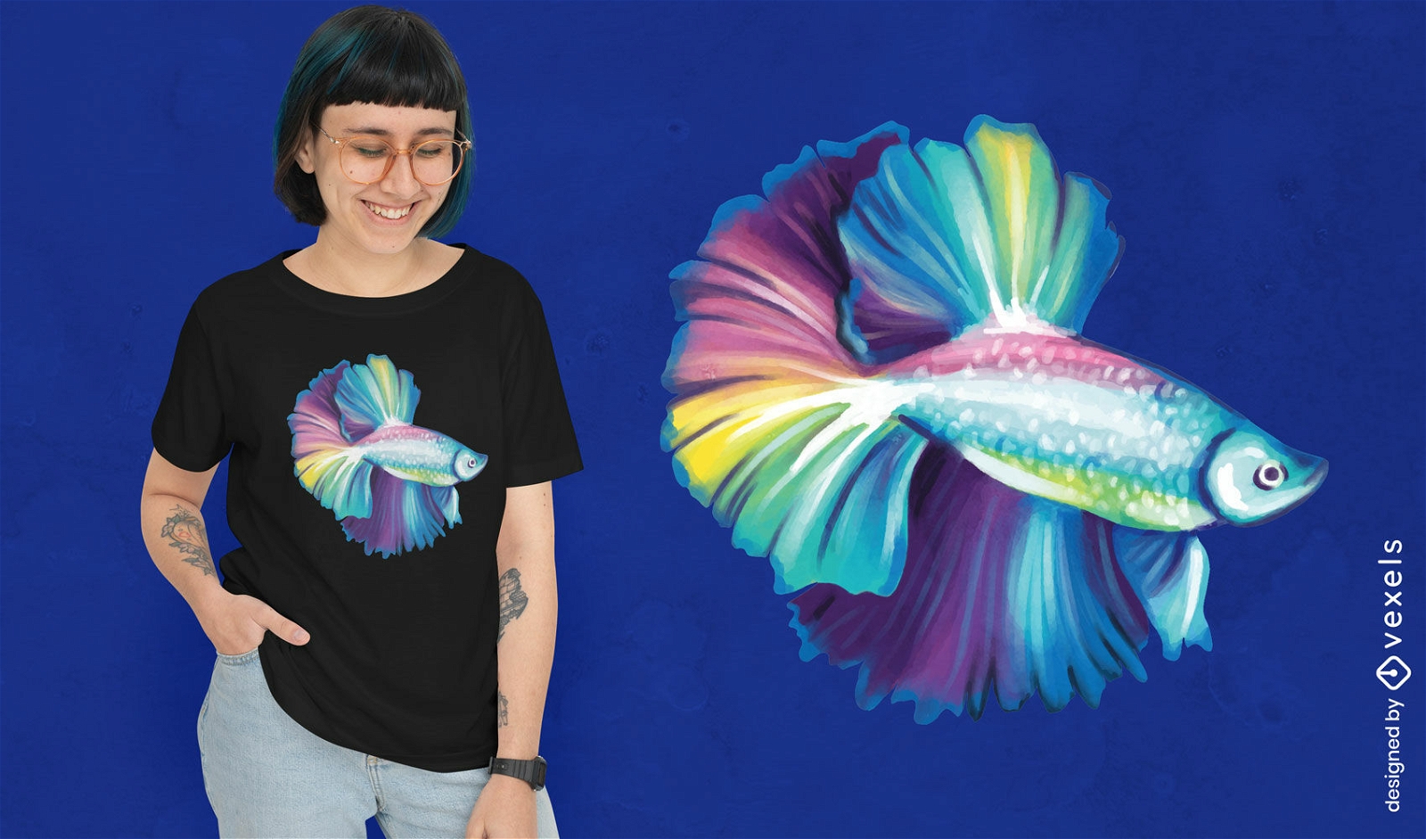 Design de camiseta de nata??o de peixe betta colorido