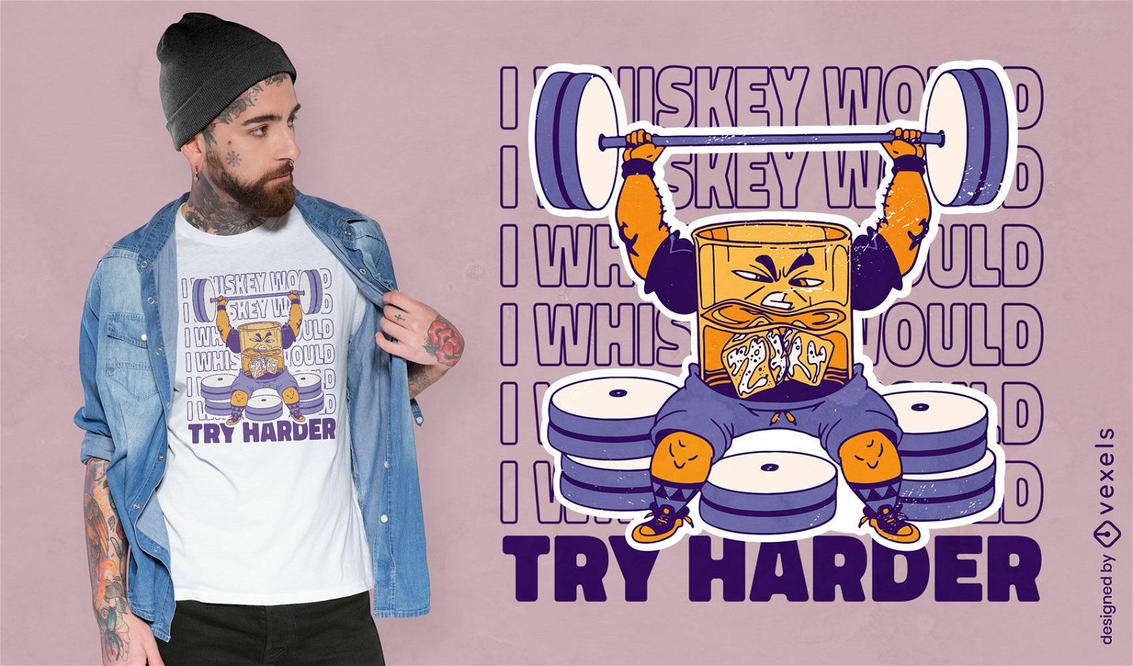Diseño de camiseta de levantamiento de pesas de whisky.