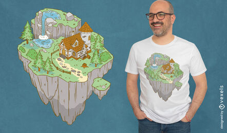 Mittelalterliches Fantasy-Insel-T-Shirt-Design