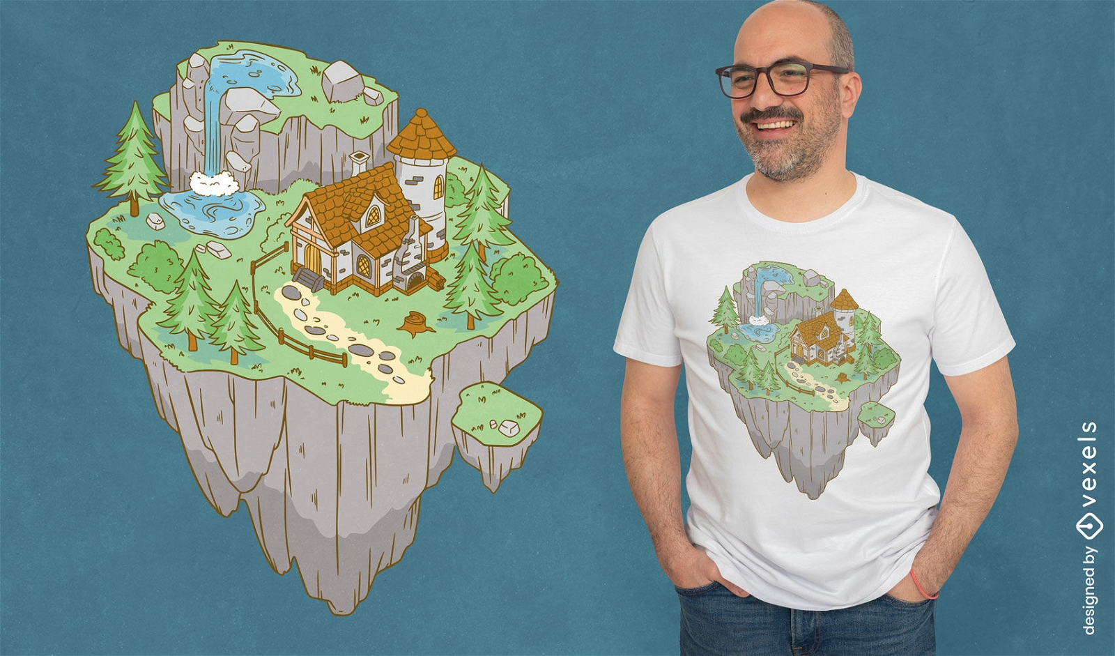 Mittelalterliches Fantasy-Insel-T-Shirt-Design