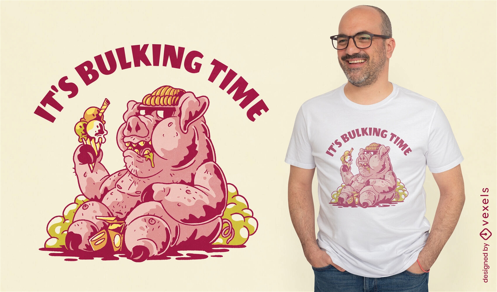 Diseño divertido de camiseta con cita de cerdo comiendo