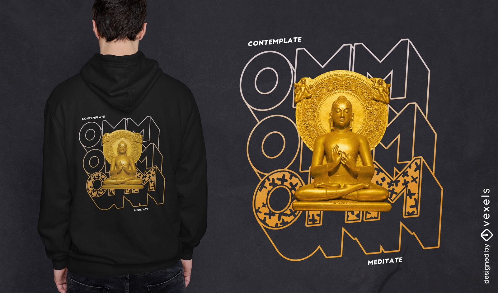 Design de camiseta psd dourado de medita??o