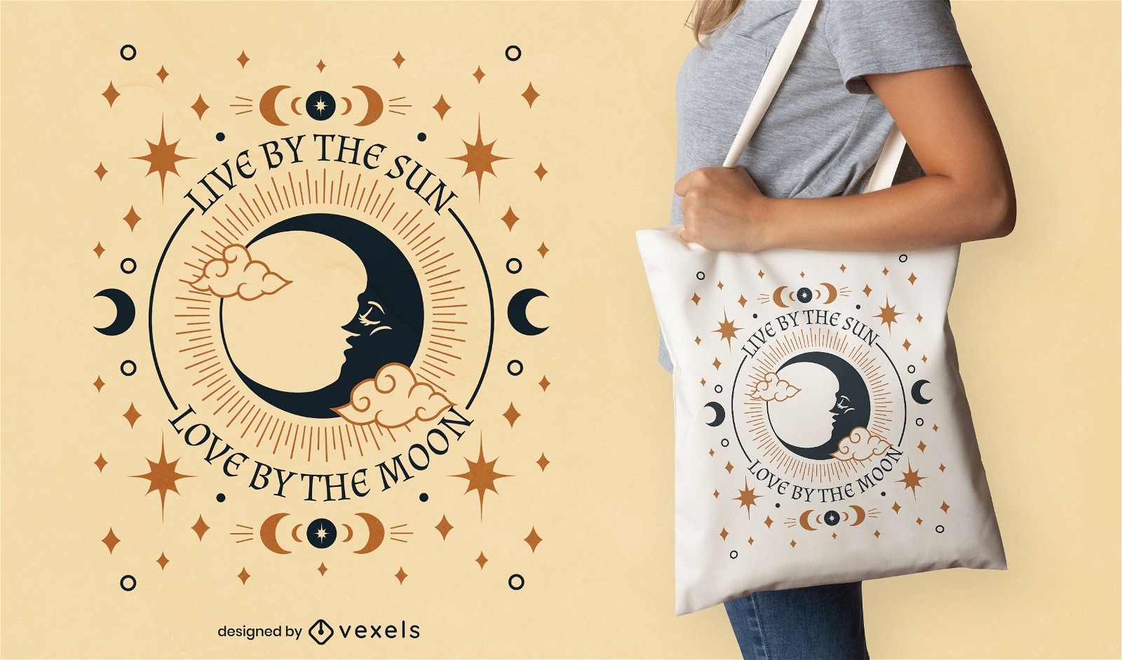 Design de bolsa com citação de lua mística