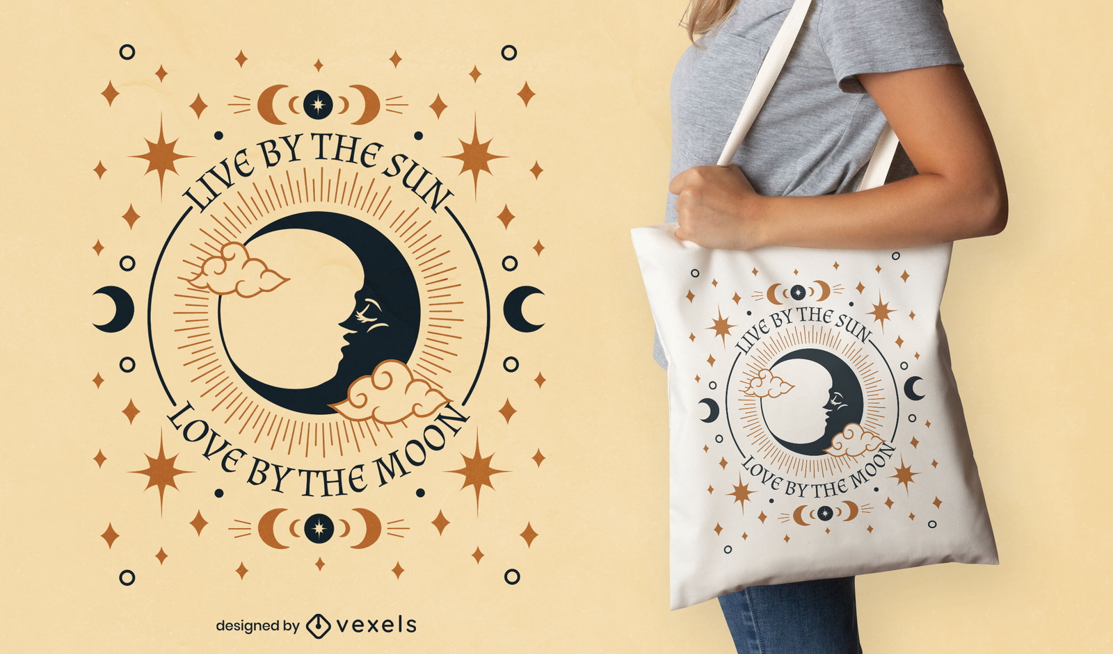 Diseño de bolsa de asas con cita de luna mística