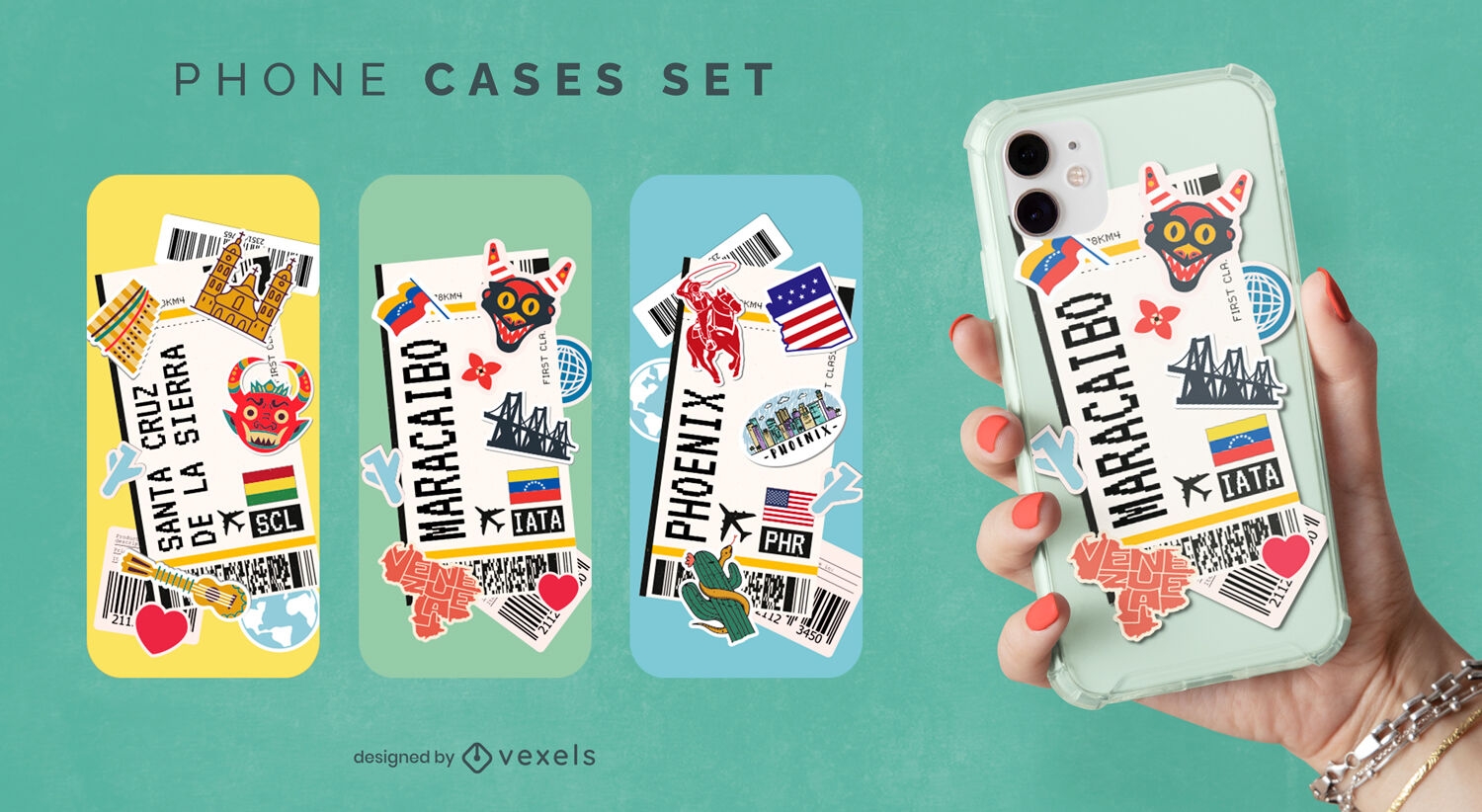 Boarding pass travel phone cases set