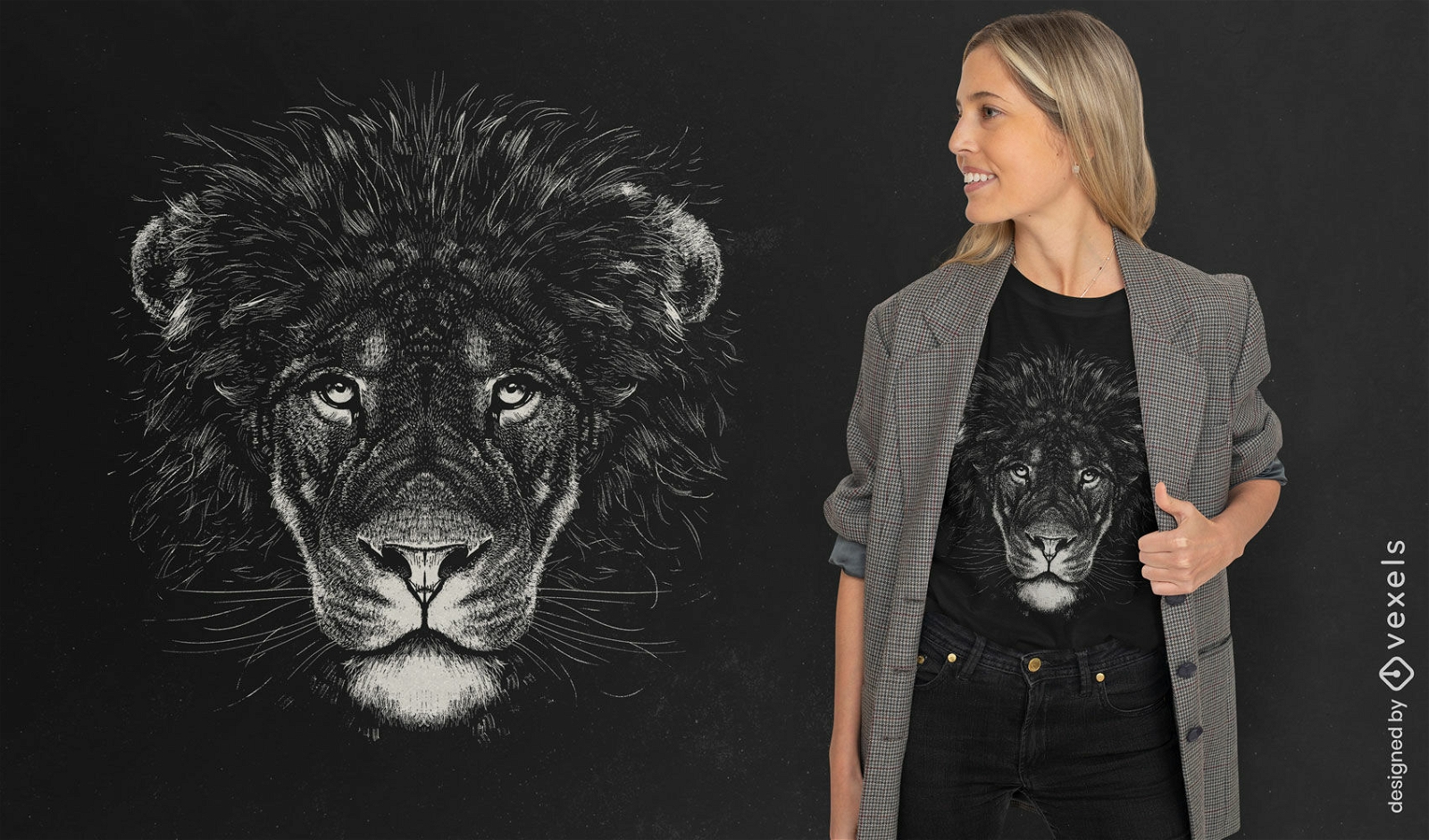 Diseño de camiseta de retrato de león realista