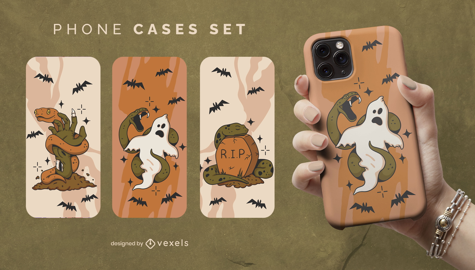 Conjunto de fundas de teléfono de criaturas de serpiente de Halloween