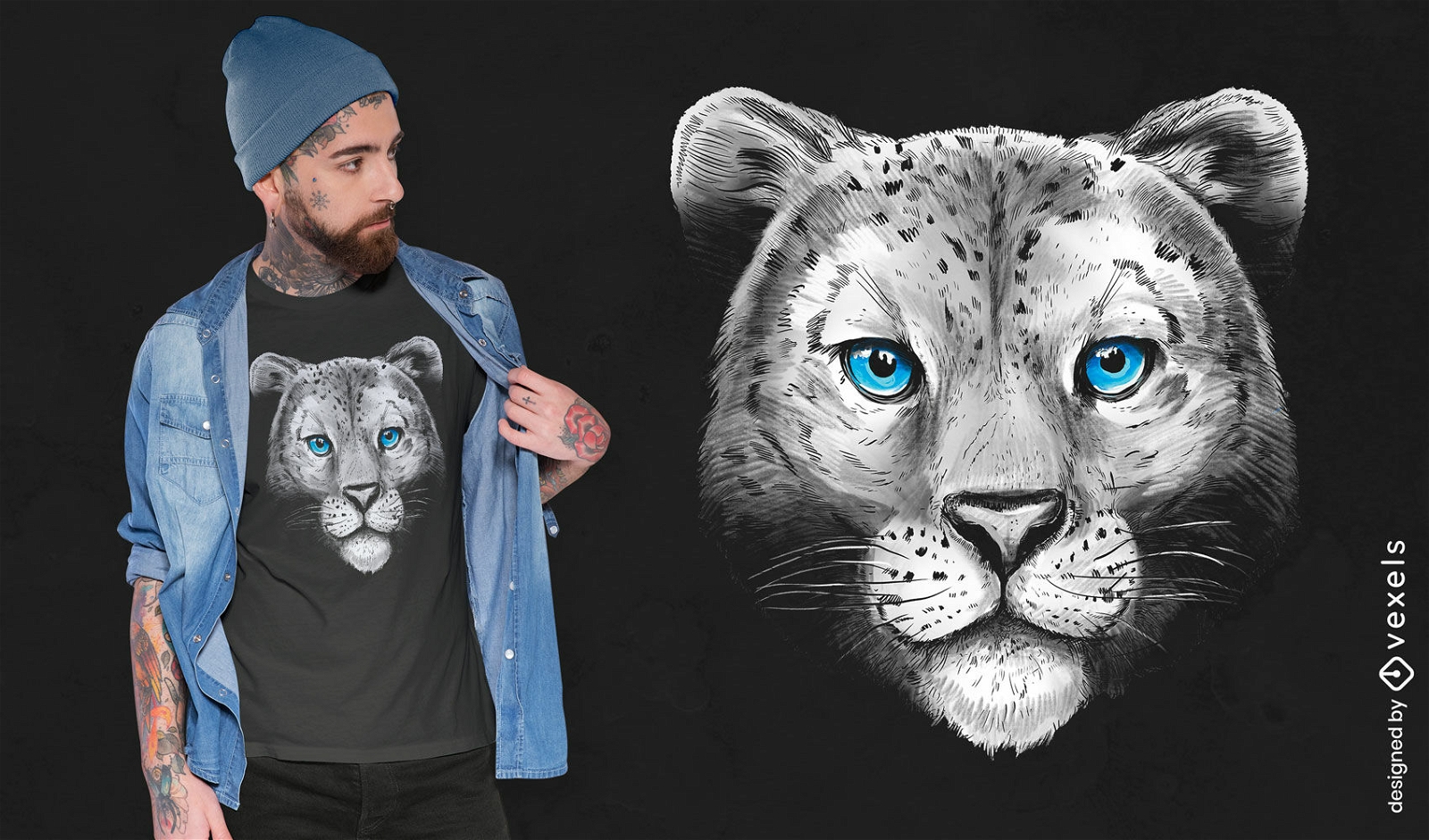 Design de camiseta de retrato de leopardo da neve