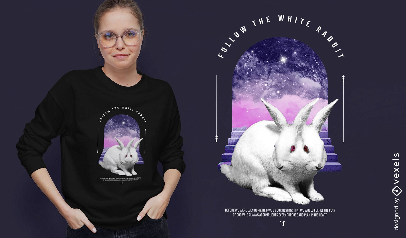 Diseño de camiseta de conejo blanco de dos cabezas.