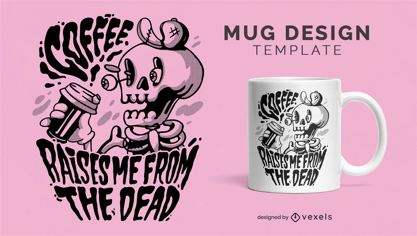 Skeleton drinking coffee mug template