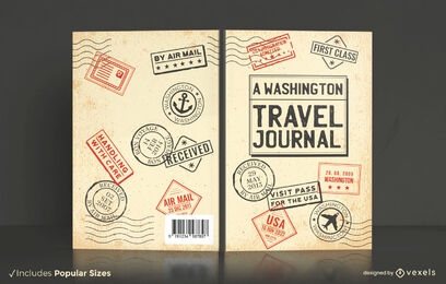 Diario de viaje con diseño de portada de libro de sellos