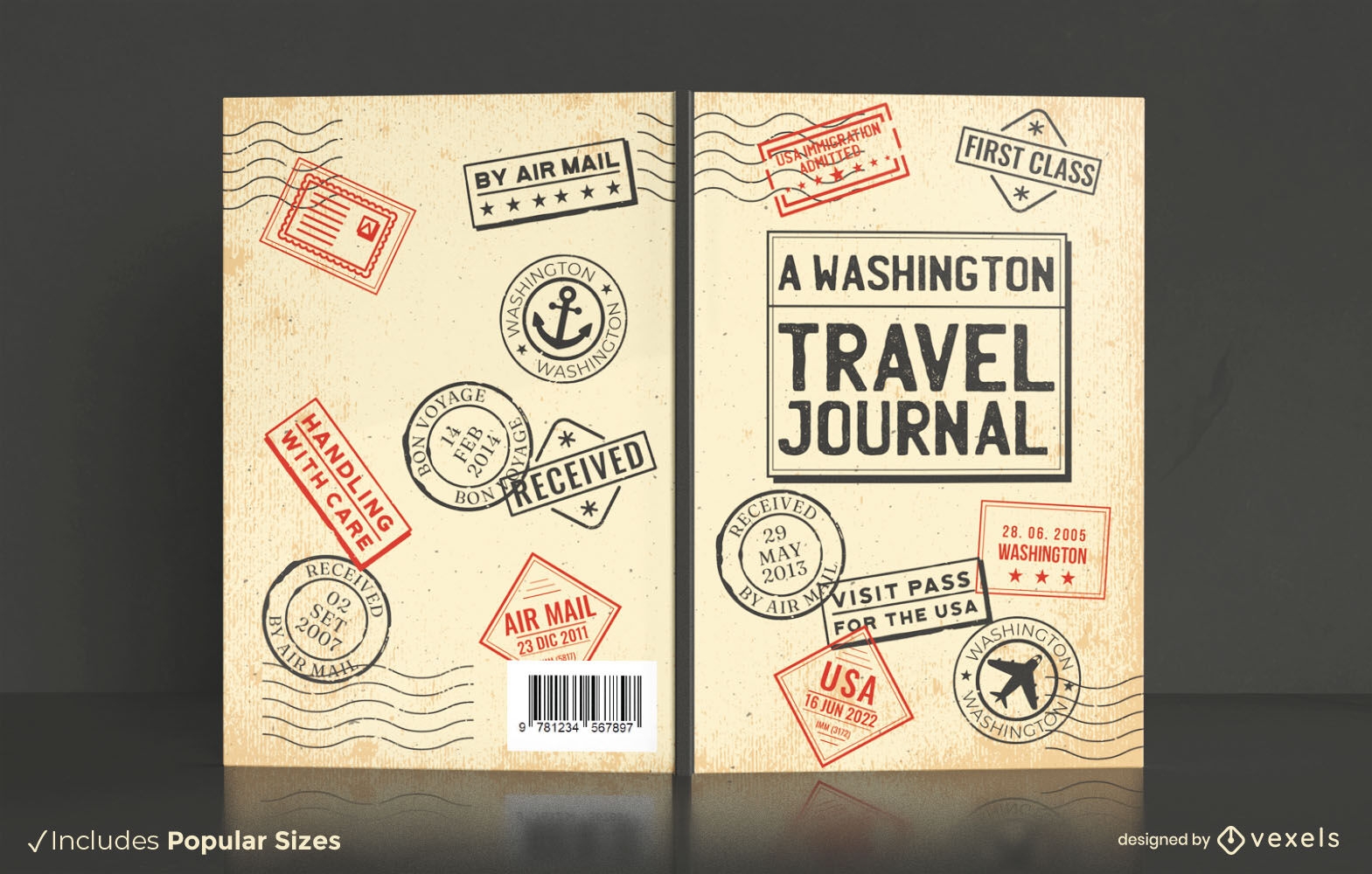 Reisetagebuch mit Briefmarkenbuch-Cover-Design