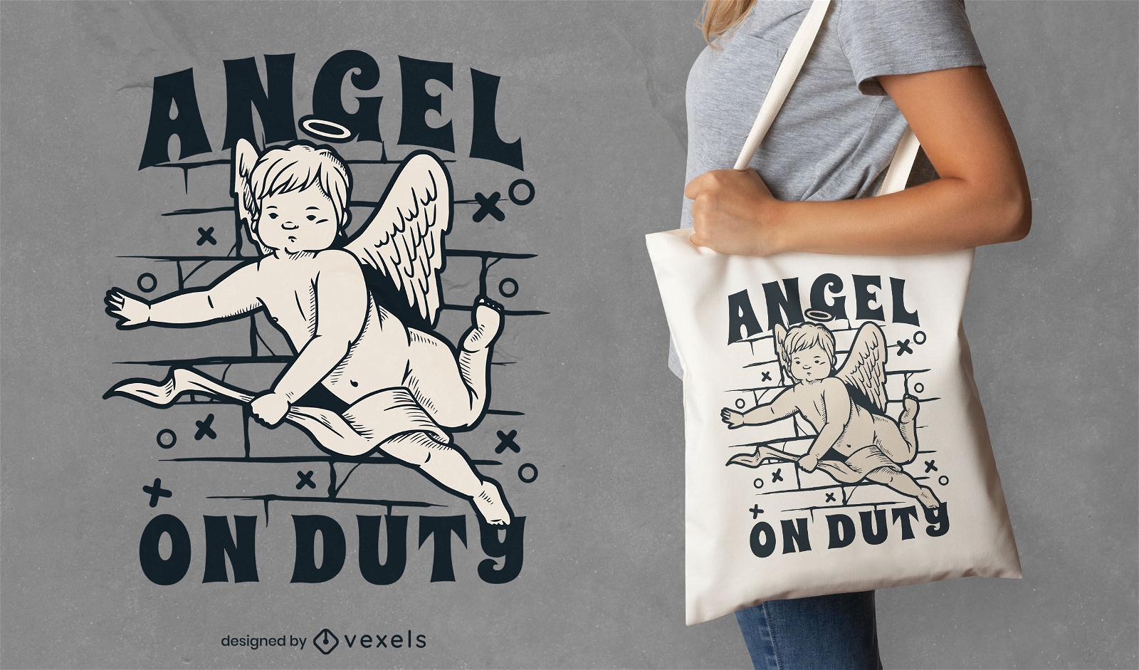 Angel on duty tote bag design