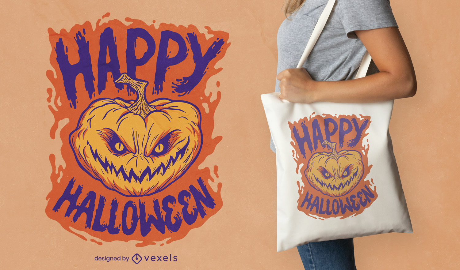 Diseño de bolsa de asas de calabaza feliz halloween