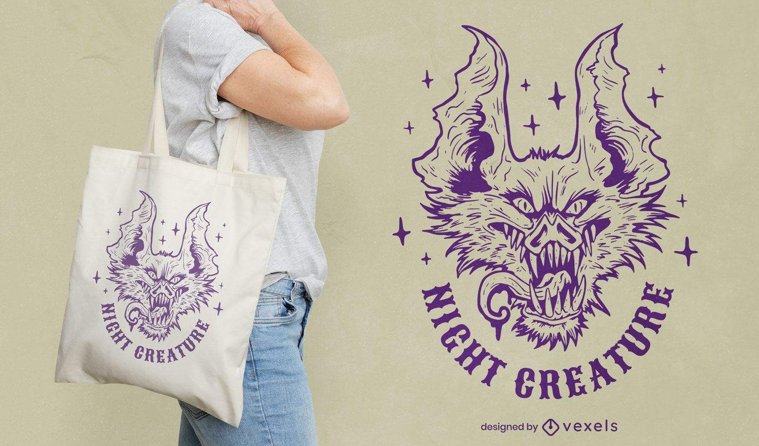 Scary night creature tote bag design