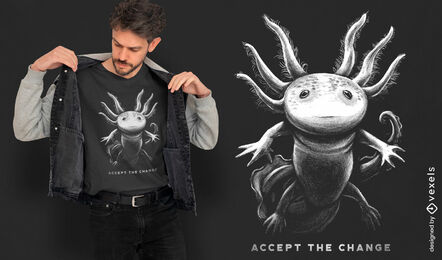 Realistisches handgezeichnetes Axolotl-T-Shirt-Design