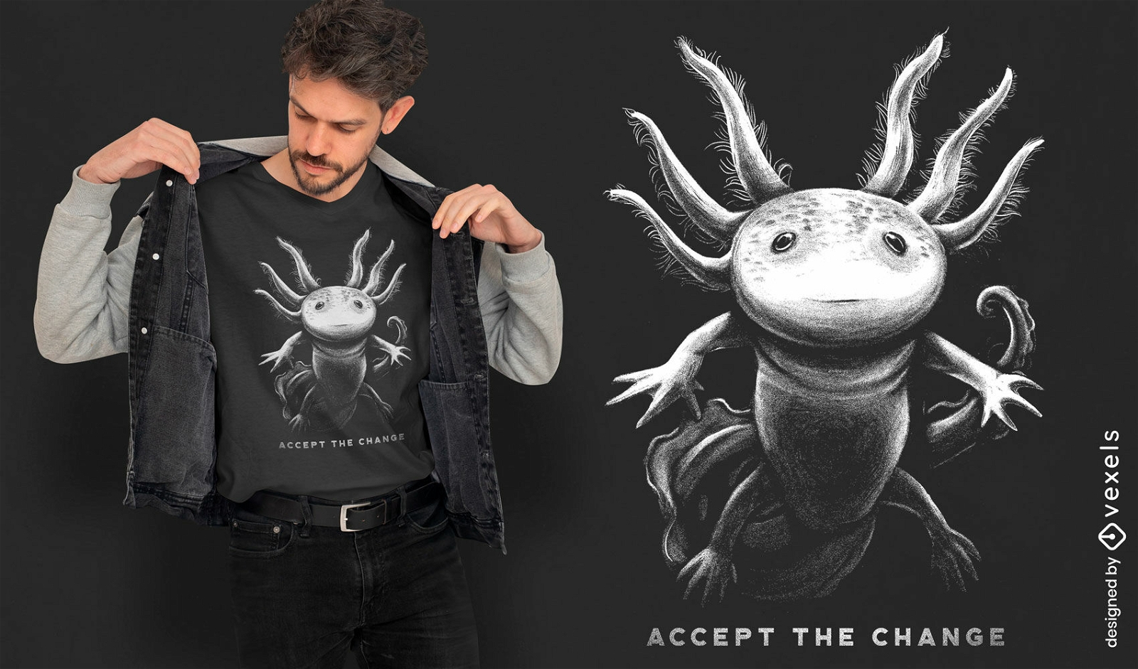 Design de camiseta axolotl desenhado ? m?o realista