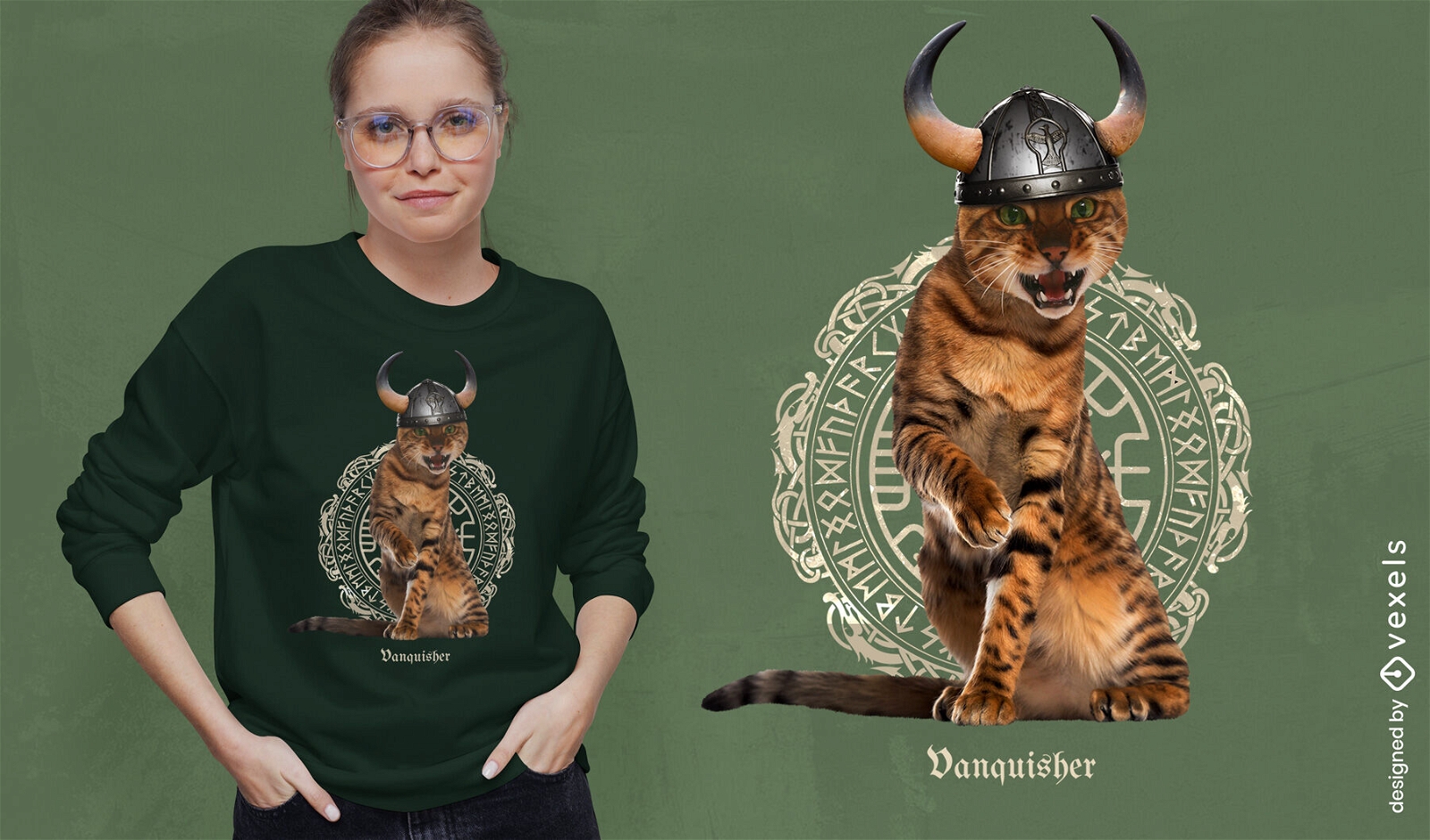 Diseño de camiseta psd de gato vikingo