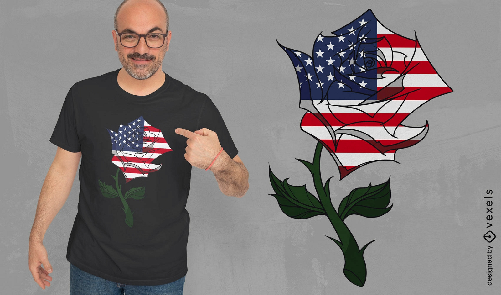 USA flag rose t-shirt design
