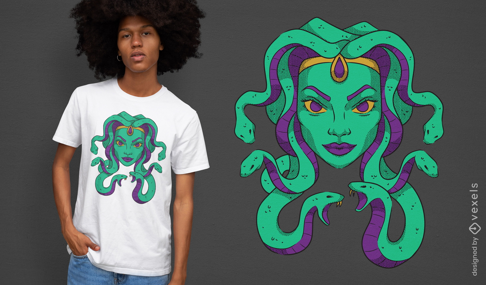 Diseño de camiseta de la mitología griega Medusa