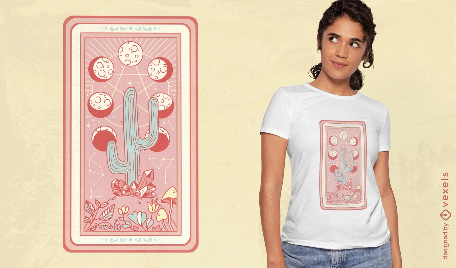 Diseño de camiseta de carta de tarot de planta de cactus
