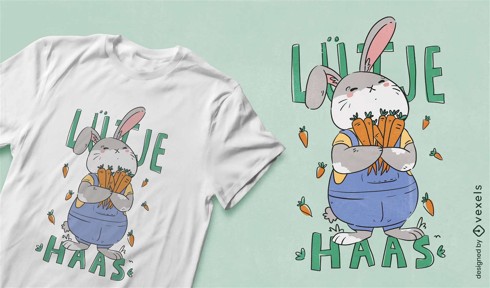 Niedliches Hasentier mit Karotten-T-Shirt-Design