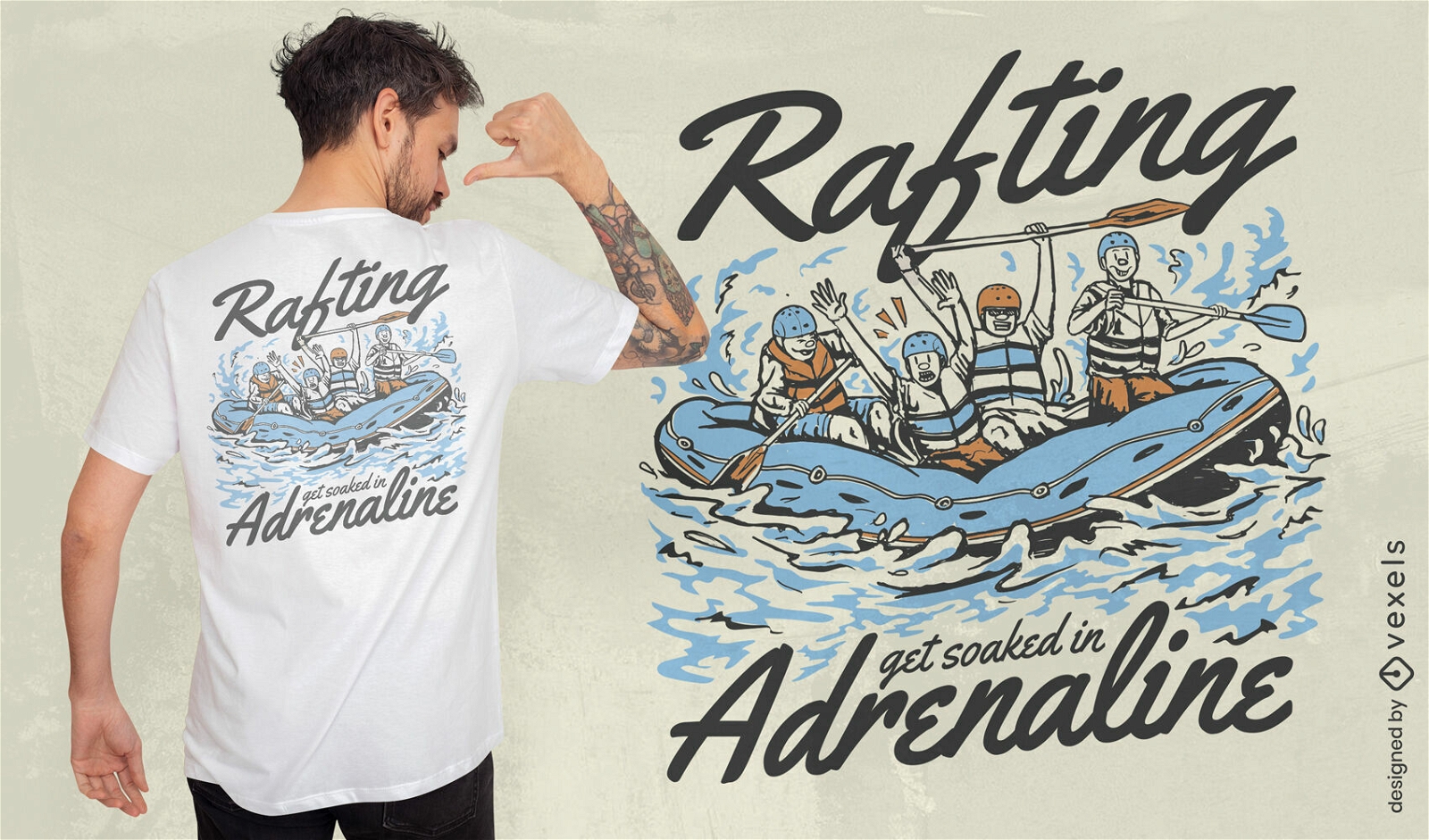 Design de camiseta de adrenalina de rafting