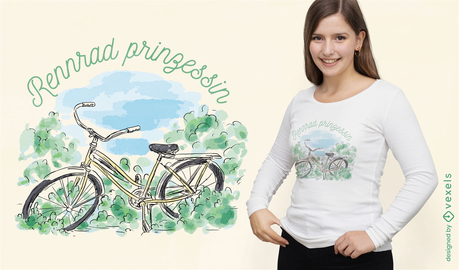 Bicicleta em design de camiseta em aquarela