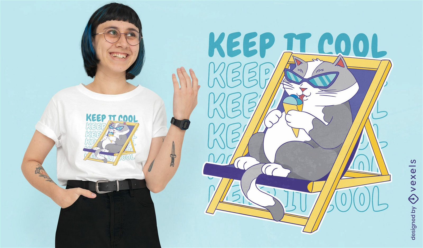 Katzeneis und Sonnenbrillen-T-Shirt-Design