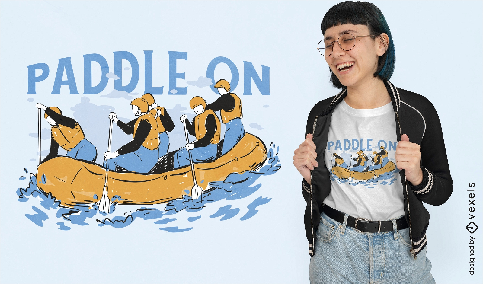 Design de camiseta com citação de equipe de rafting