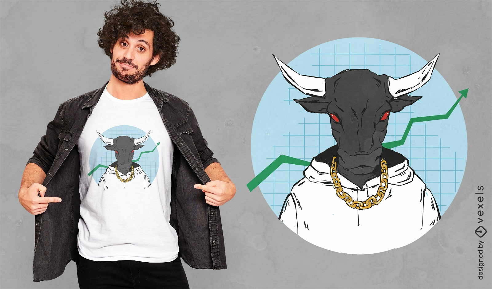 Animal de touro com design de t-shirt de corrente de ouro