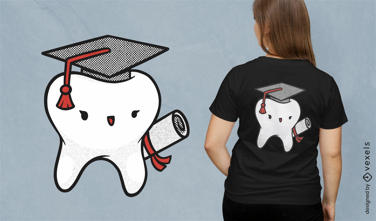Diseño de camiseta de diente de graduación de dentista