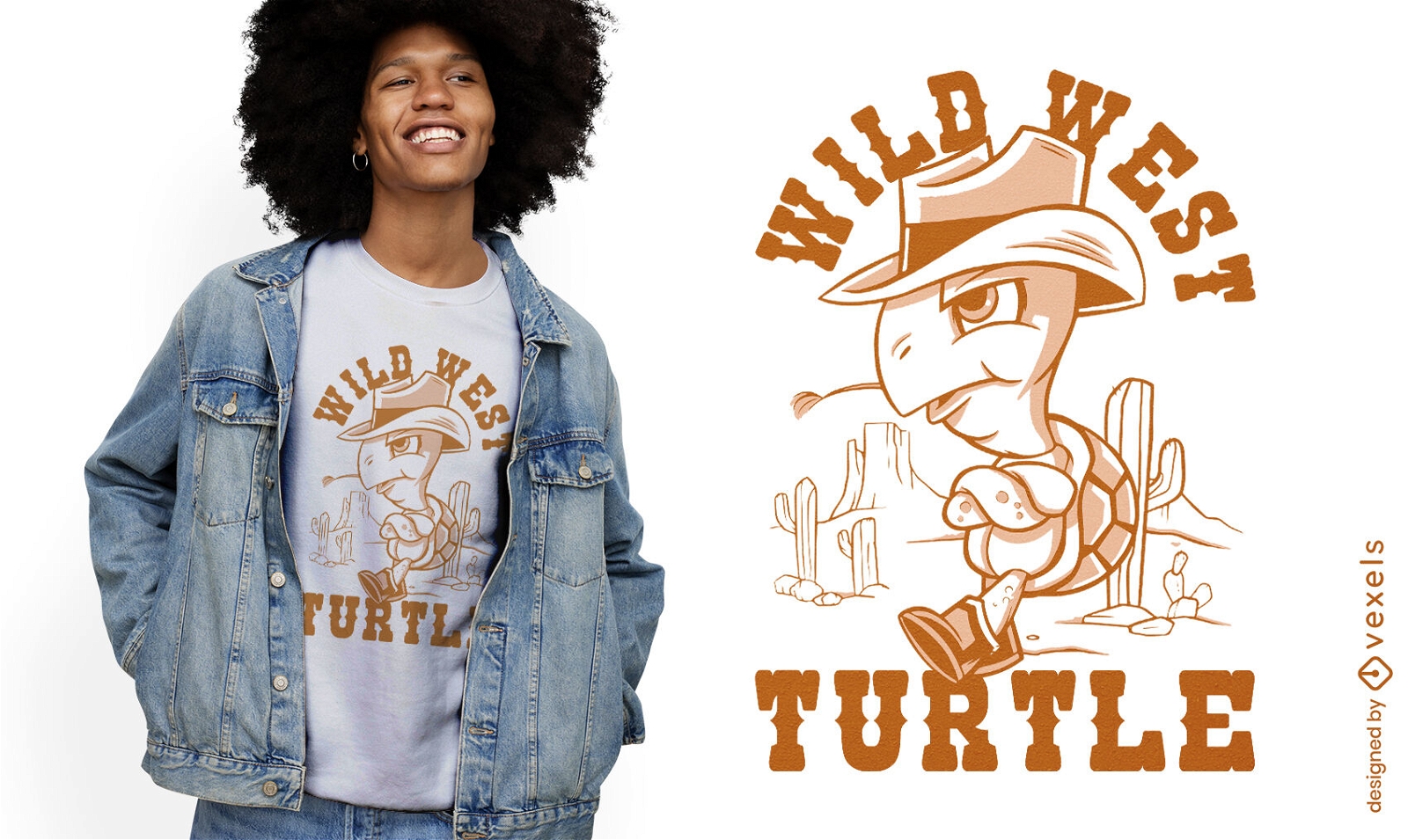 Design de camiseta de desenho animado de tartaruga de cowboy