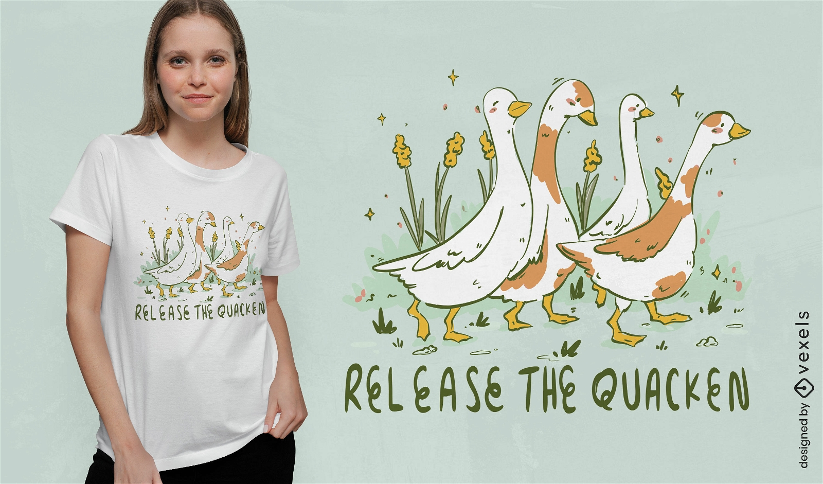Cute duck animals running t-shirt design