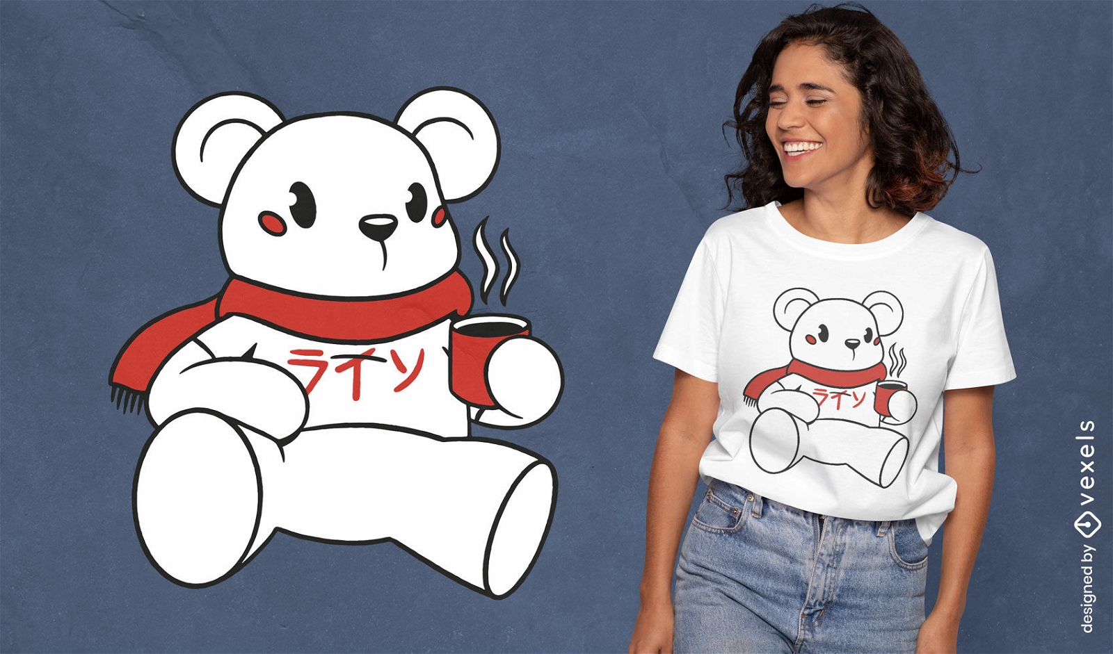 Urso polar com design de t-shirt de len?o vermelho