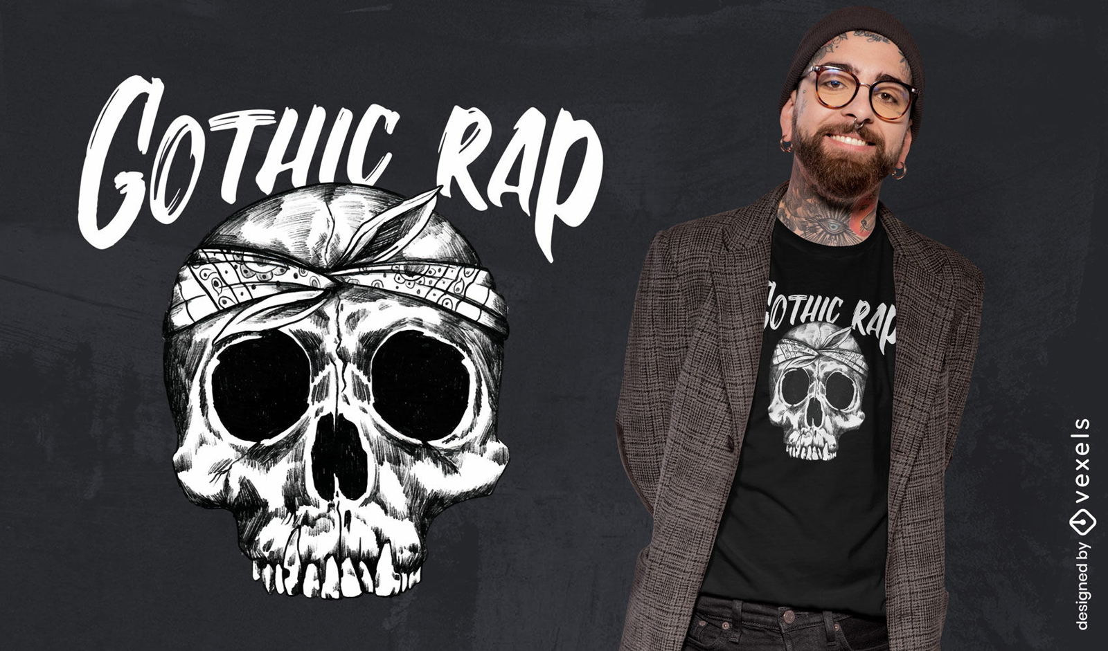 Design de camiseta de caveira de rap de hip hop