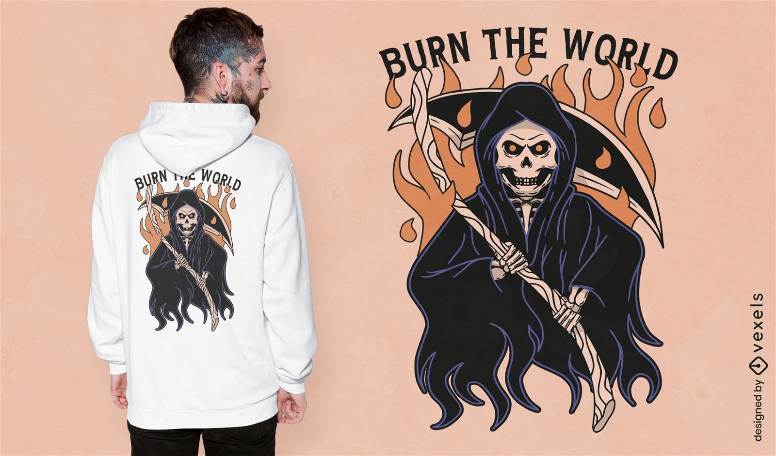 Diseño de camiseta de llamas Grim Reaper