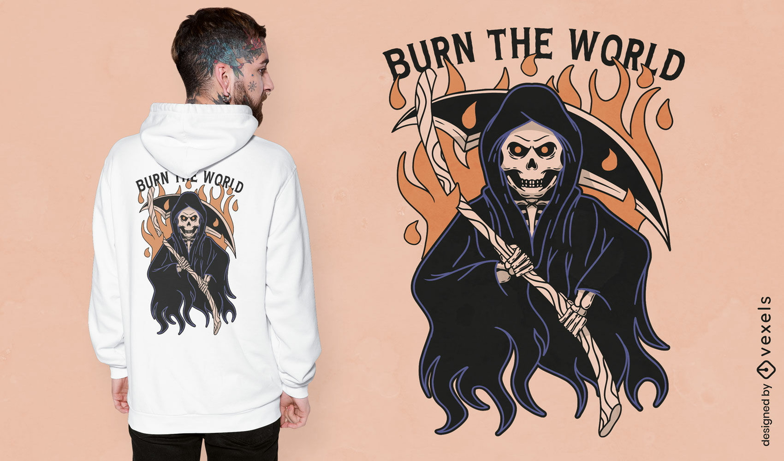 Diseño de camiseta de llamas Grim Reaper